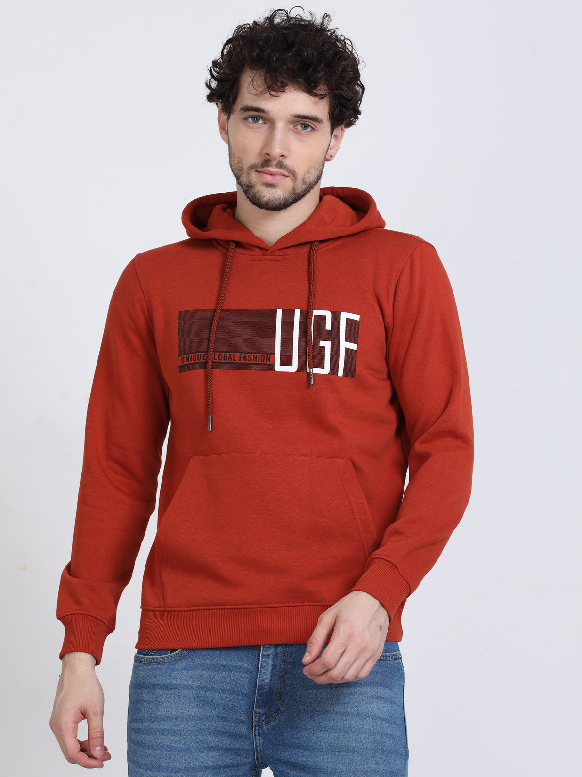 Shop Men's Cotton Brownish Red Hoodie Sweatshirt Online.