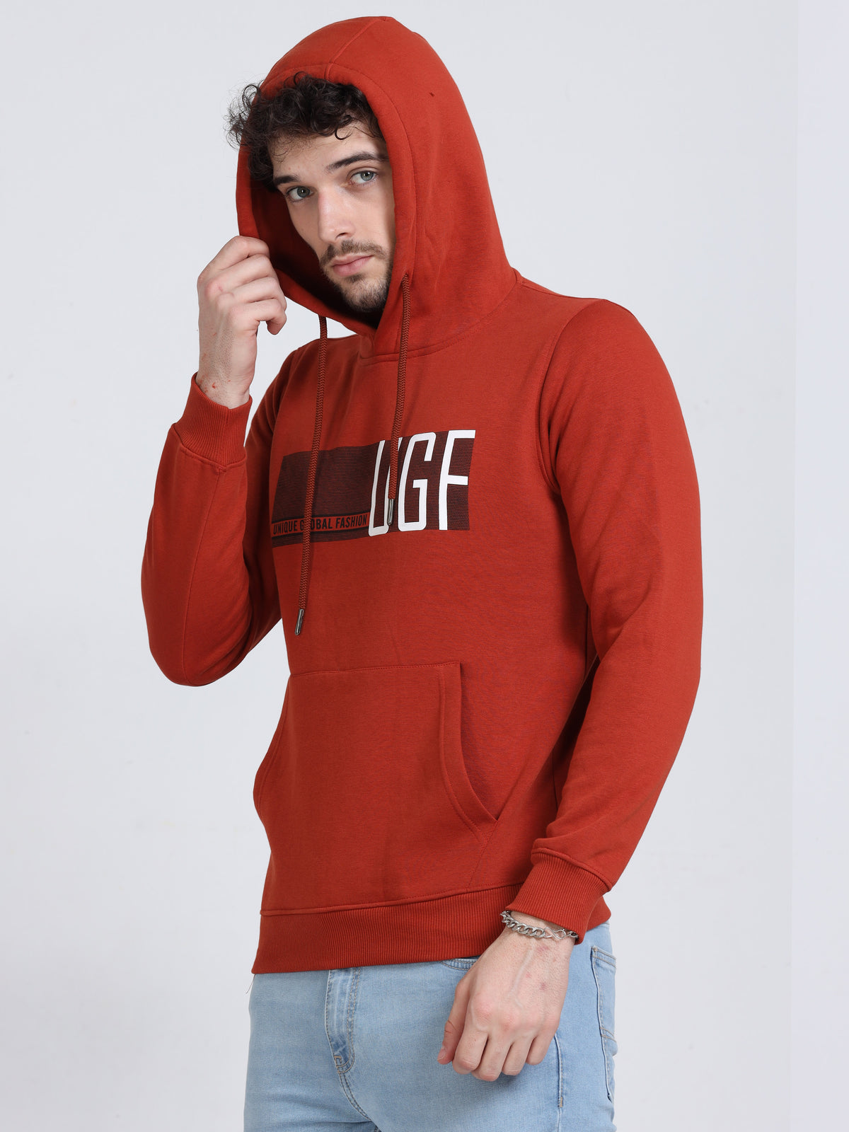 Shop Men's Cotton Brownish Red Hoodie Sweatshirt Online.