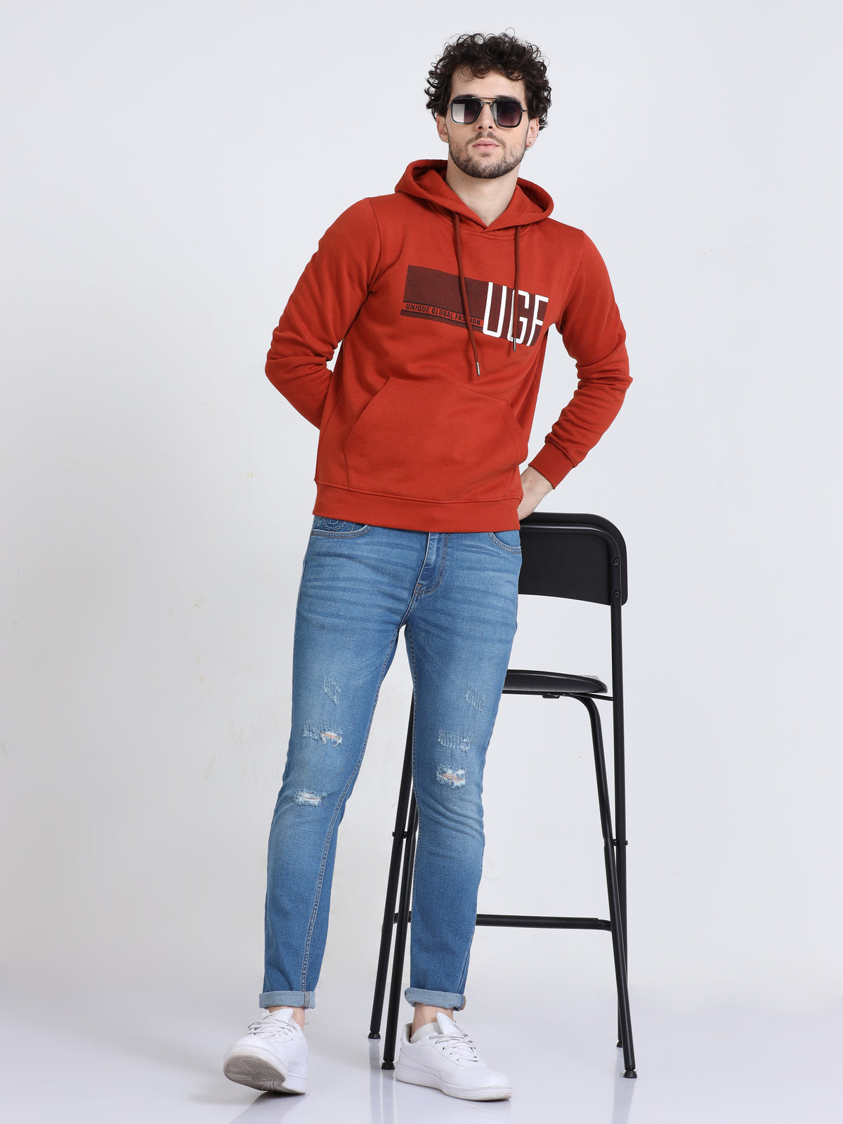 Shop Men's Cotton Brownish Red Hoodie Sweatshirt Online.