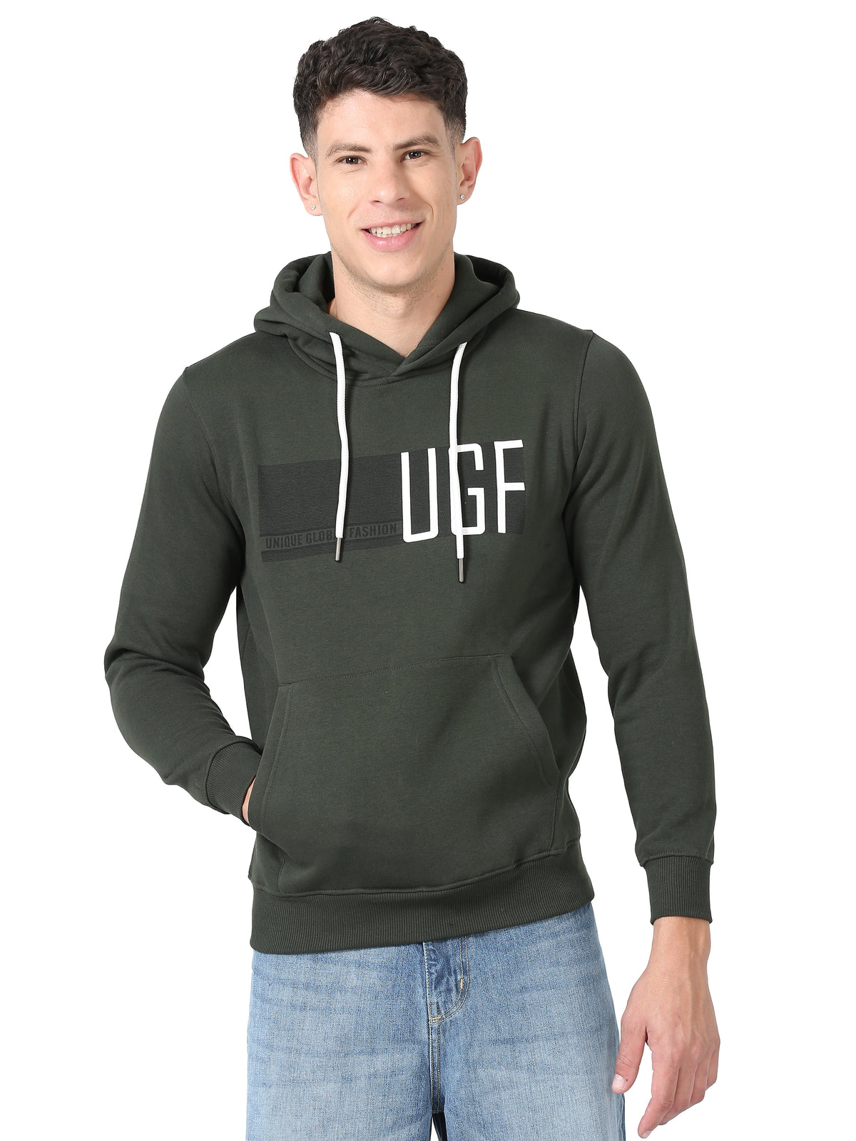 Shop Men's Green Printed Hoodie Full Sleeves Regular Fit Casual Sweatshirt Online.