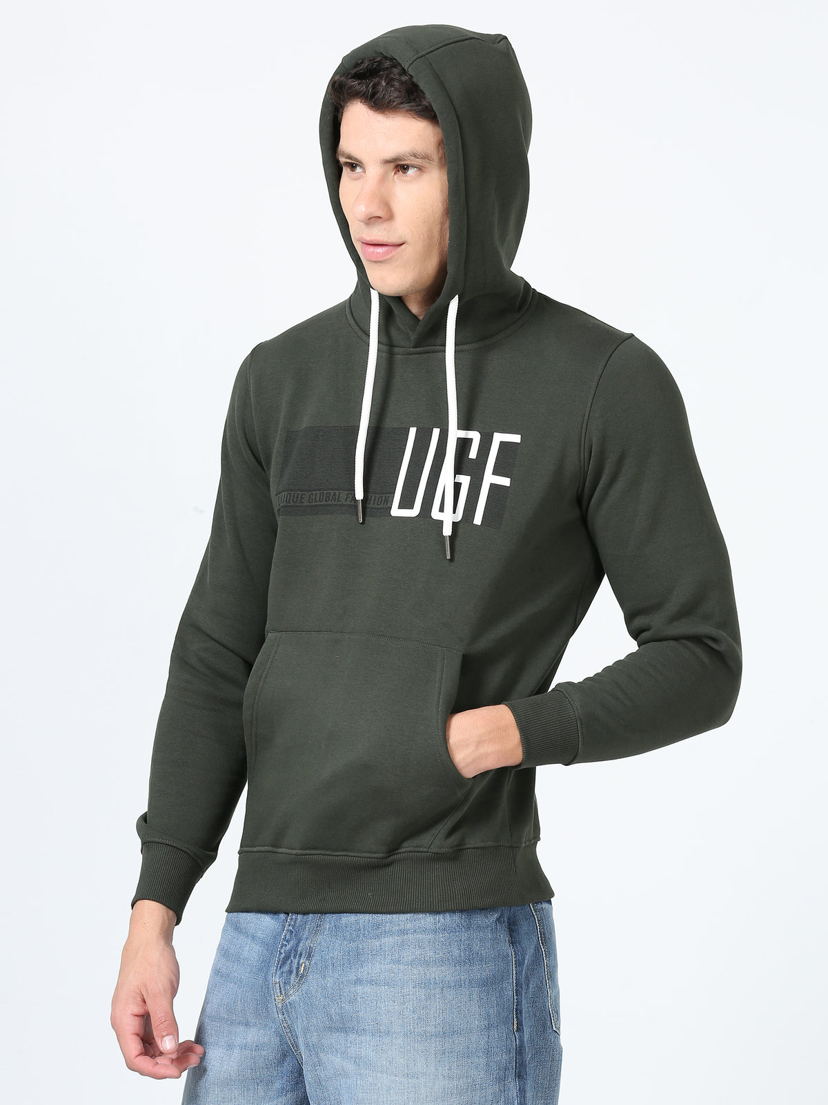 Shop Men's Green Printed Hoodie Full Sleeves Regular Fit Casual Sweatshirt Online.