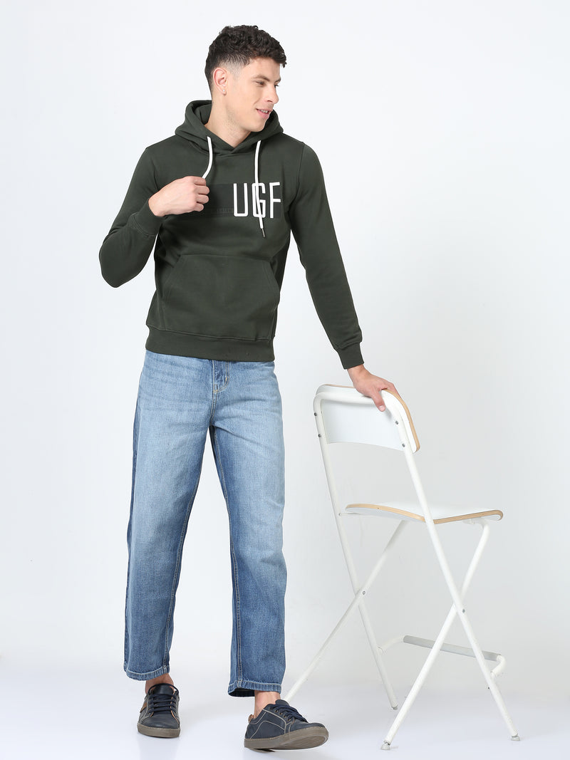 Shop Men's Green Printed Hoodie Full Sleeves Regular Fit Casual Sweatshirt Online.