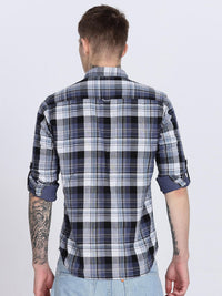 Navy Madras Checked Double Pocket Shirt