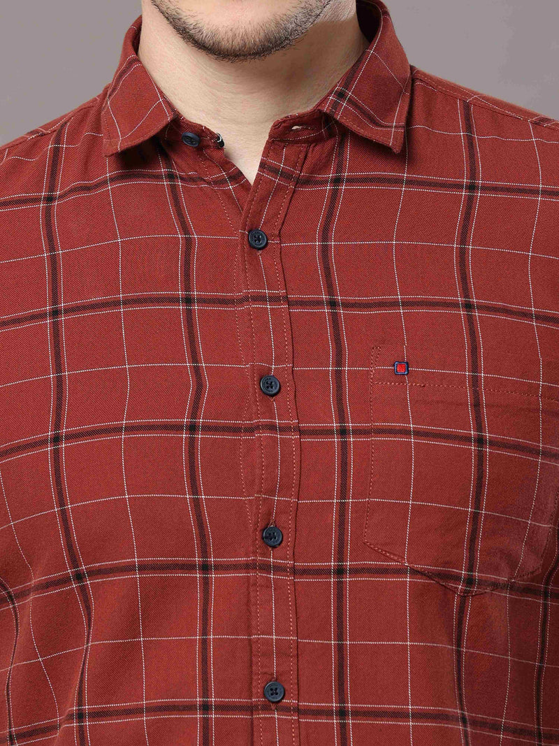 Shop Men's Rust Slim Fit Cotton Casual Checks Shirt Online.