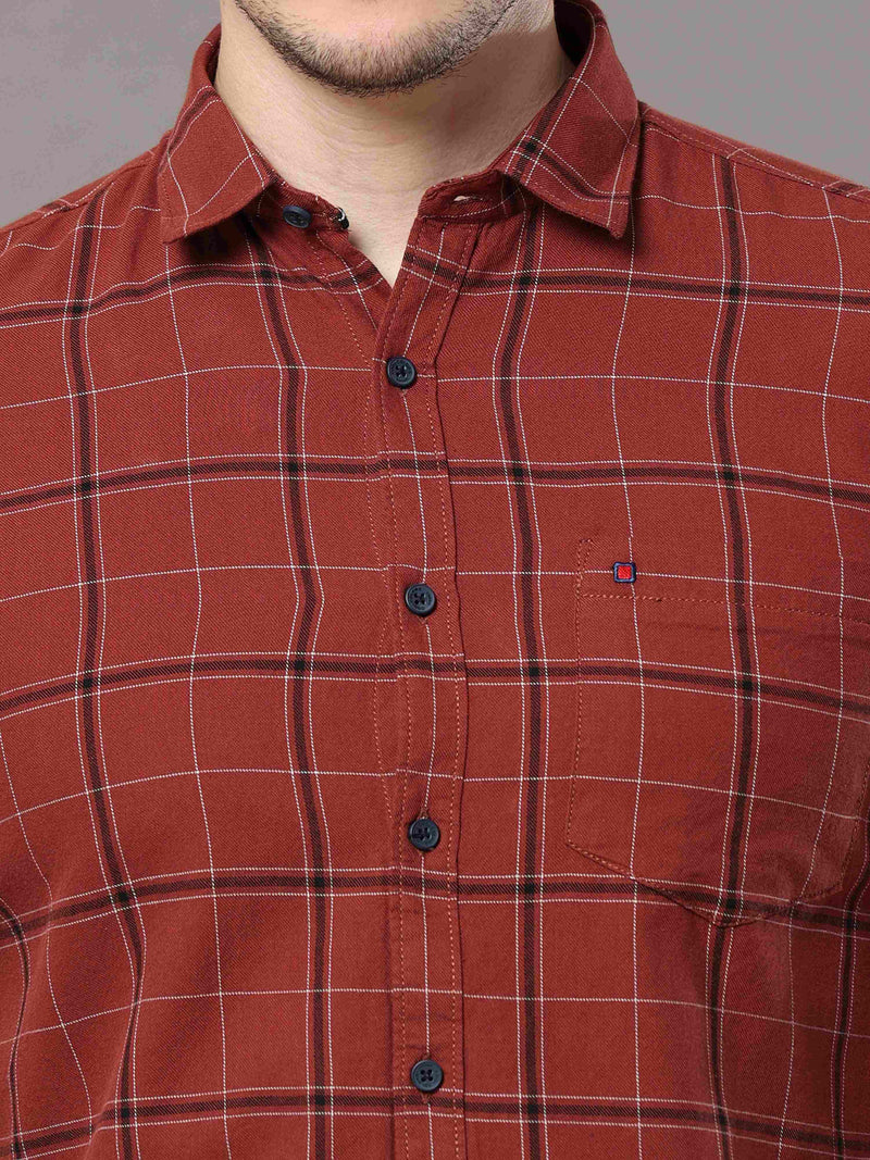 Shop Men's Brown Slim Fit Cotton Casual Checks Shirt Online.