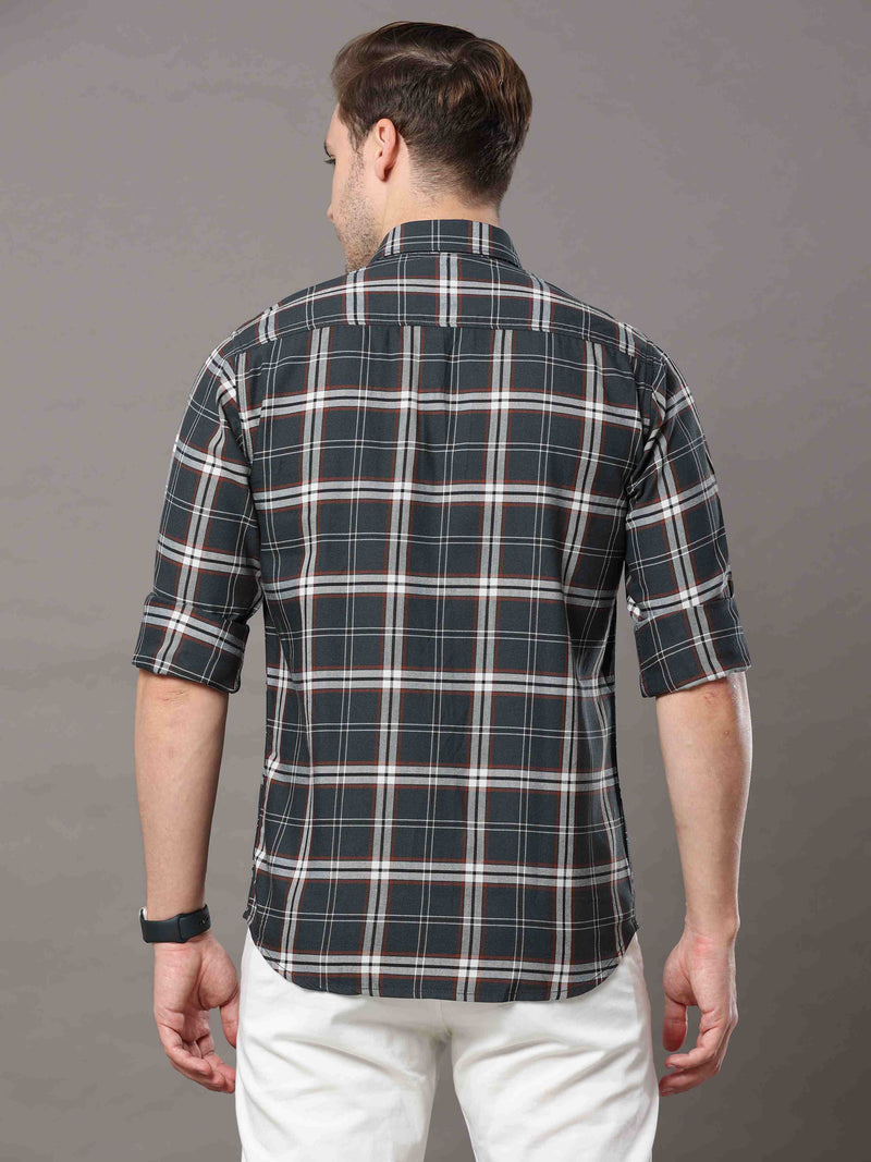 Shop Men's Dark Green Slim Fit Cotton Casual Checks Shirt Online.