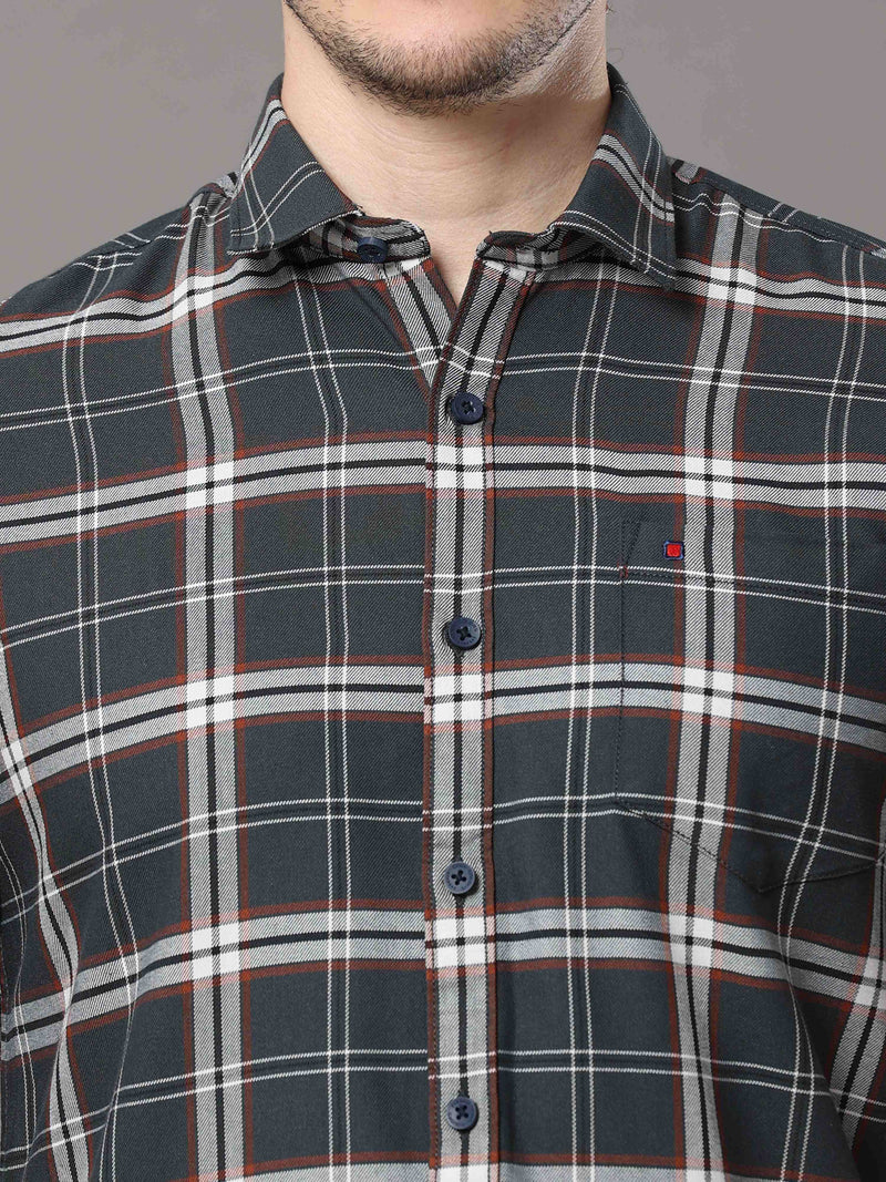 Shop Men's Dark Green Slim Fit Cotton Casual Checks Shirt Online.