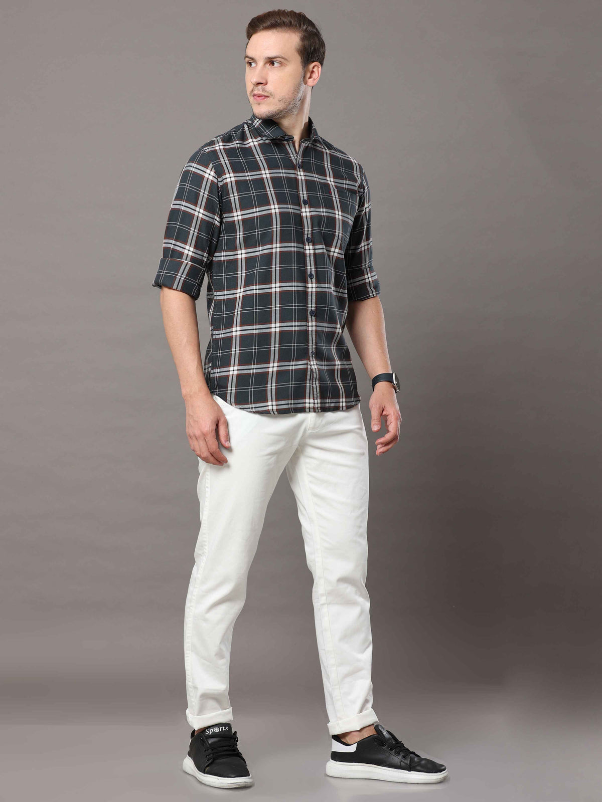 Shop Men's Dark Green Slim Fit Cotton Casual Checks Shirt Online.