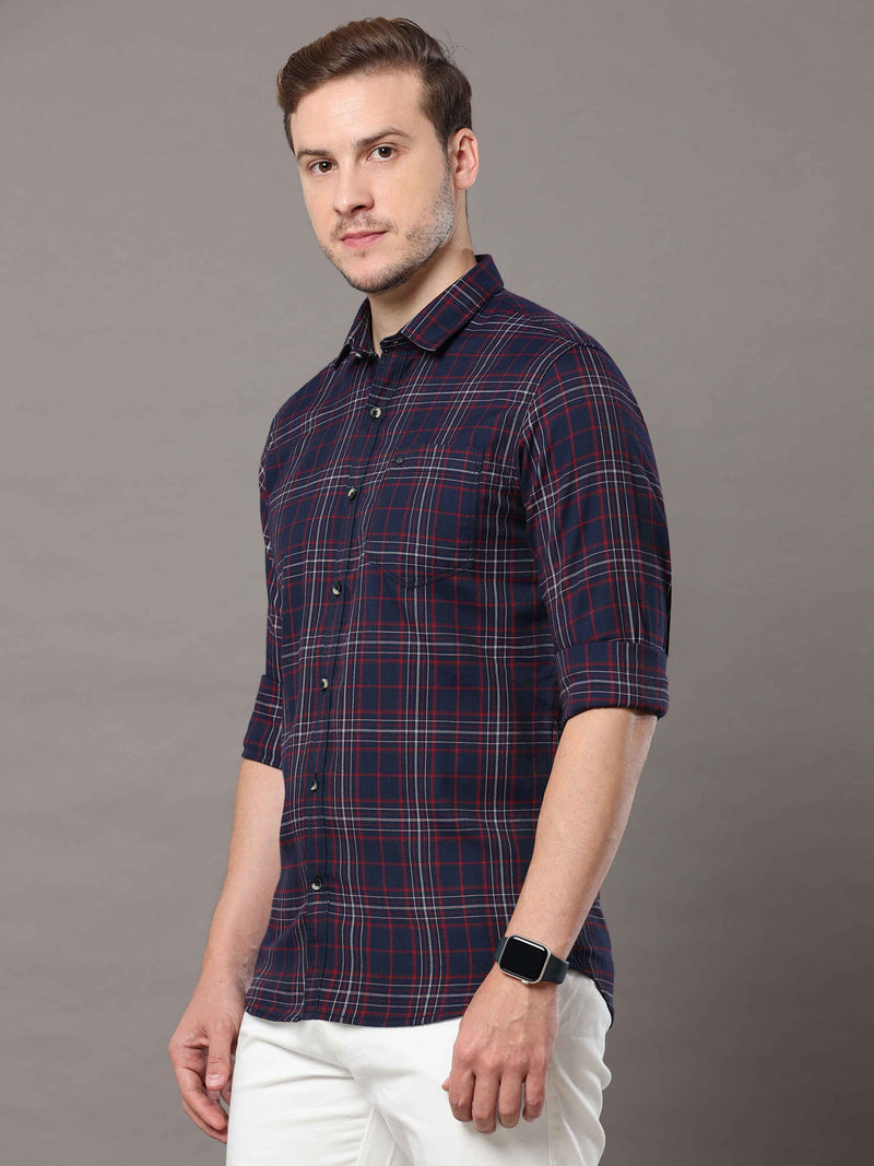 Shop Men's Red Slim Fit Cotton Casual Checks Shirt Online.