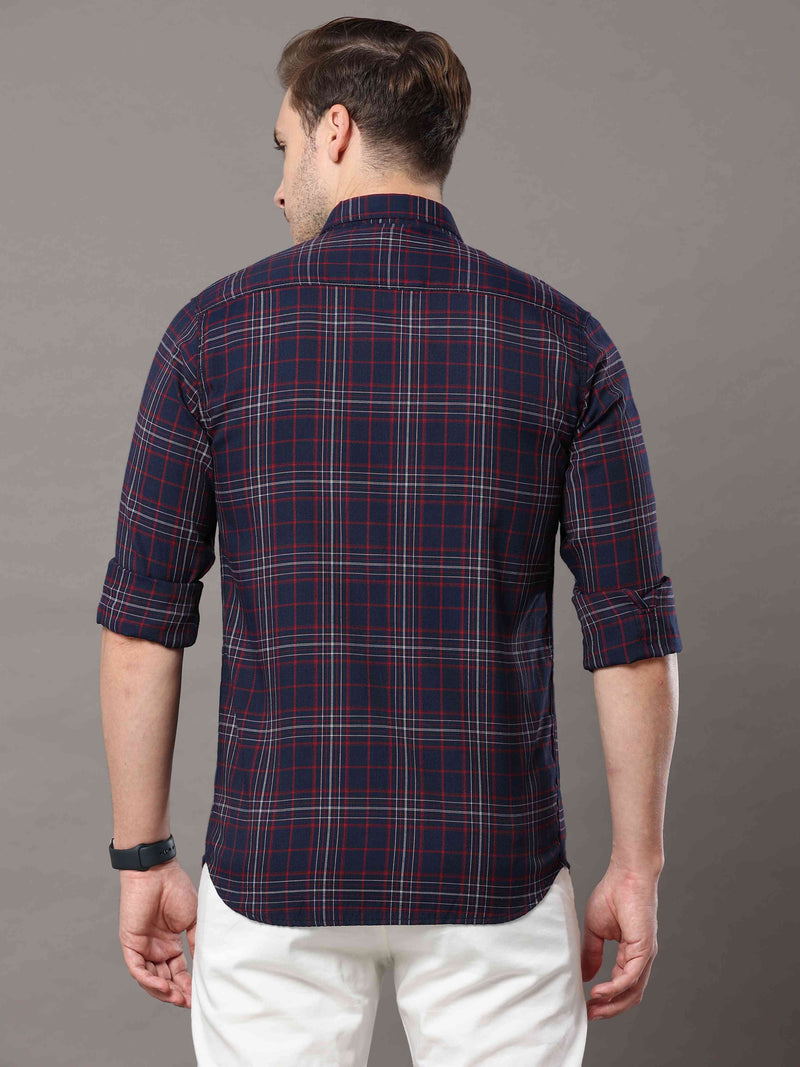 Shop Men's Red Slim Fit Cotton Casual Checks Shirt Online.