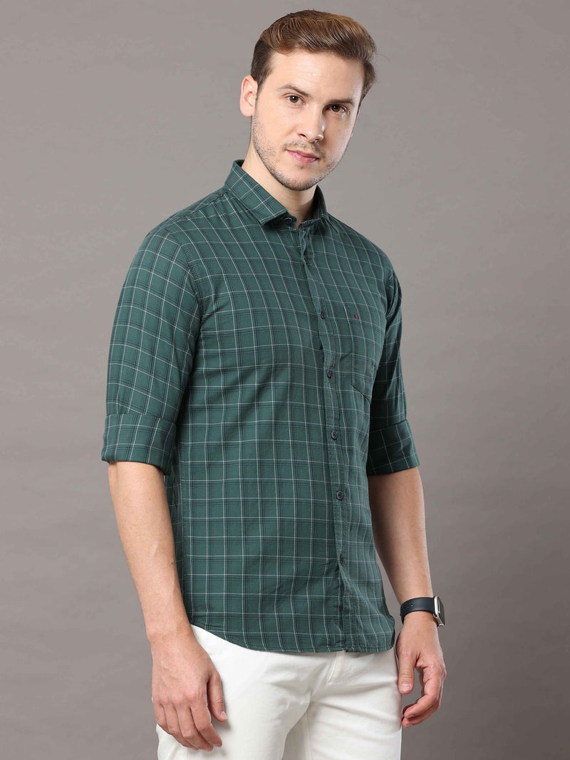 Shop Men's Green Slim Fit Cotton Casual Check Shirt Online.