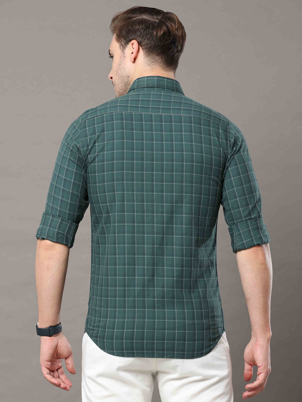 Shop Men's Green Slim Fit Cotton Casual Check Shirt Online.