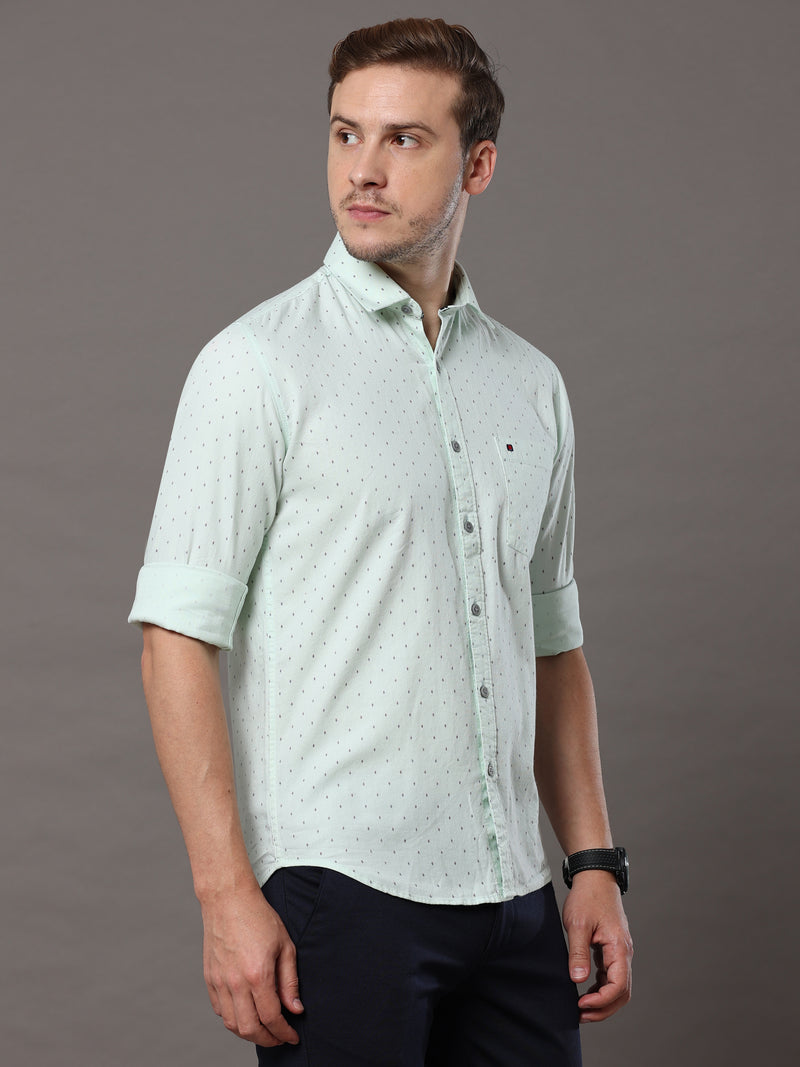 Shop Men's Light Green Slim Fit Cotton Casual Printed Shirt Online.