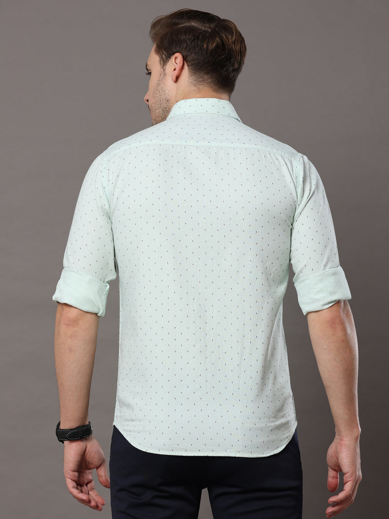 Shop Men's Light Green Slim Fit Cotton Casual Printed Shirt Online.