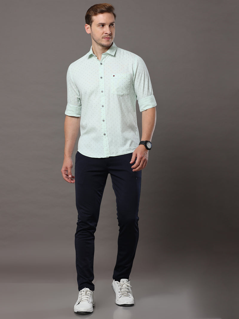 Shop Men's Light Green Slim Fit Cotton Casual Printed Shirt Online.