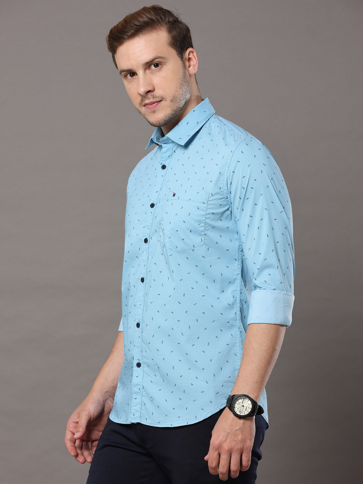 Shop Light Blue Print Shirt Online.