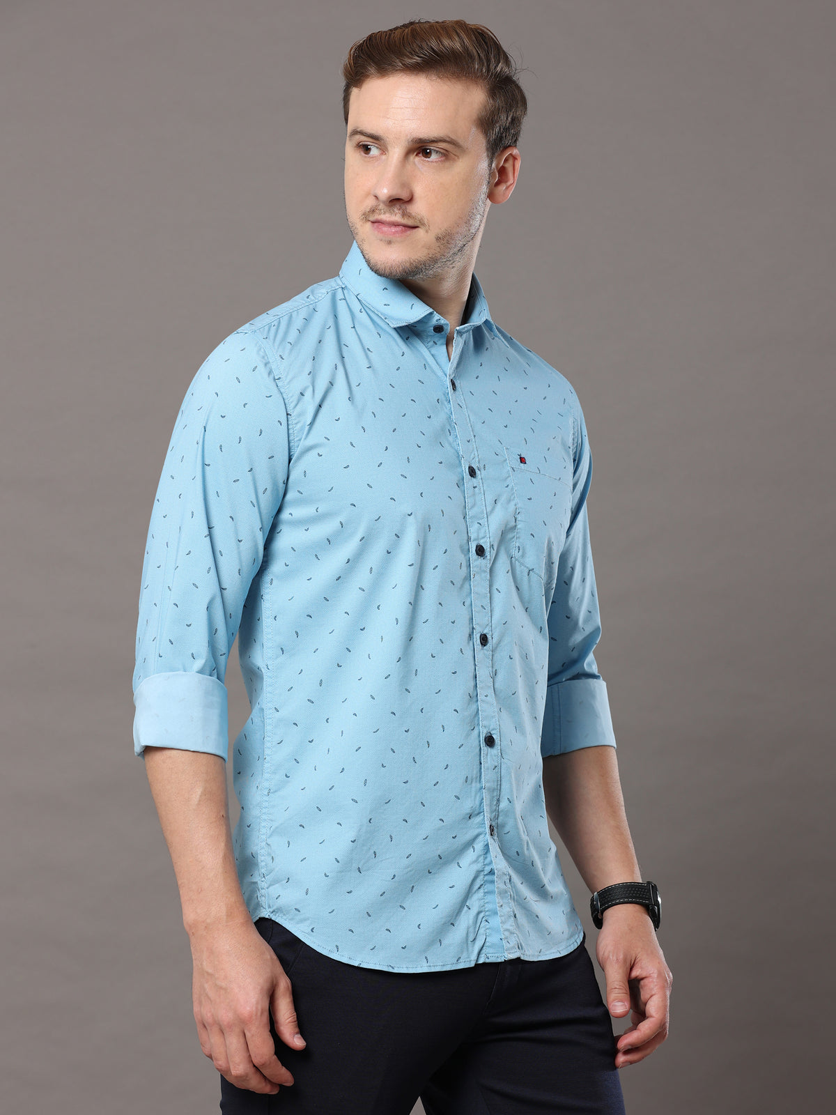 Shop Light Blue Print Shirt Online.