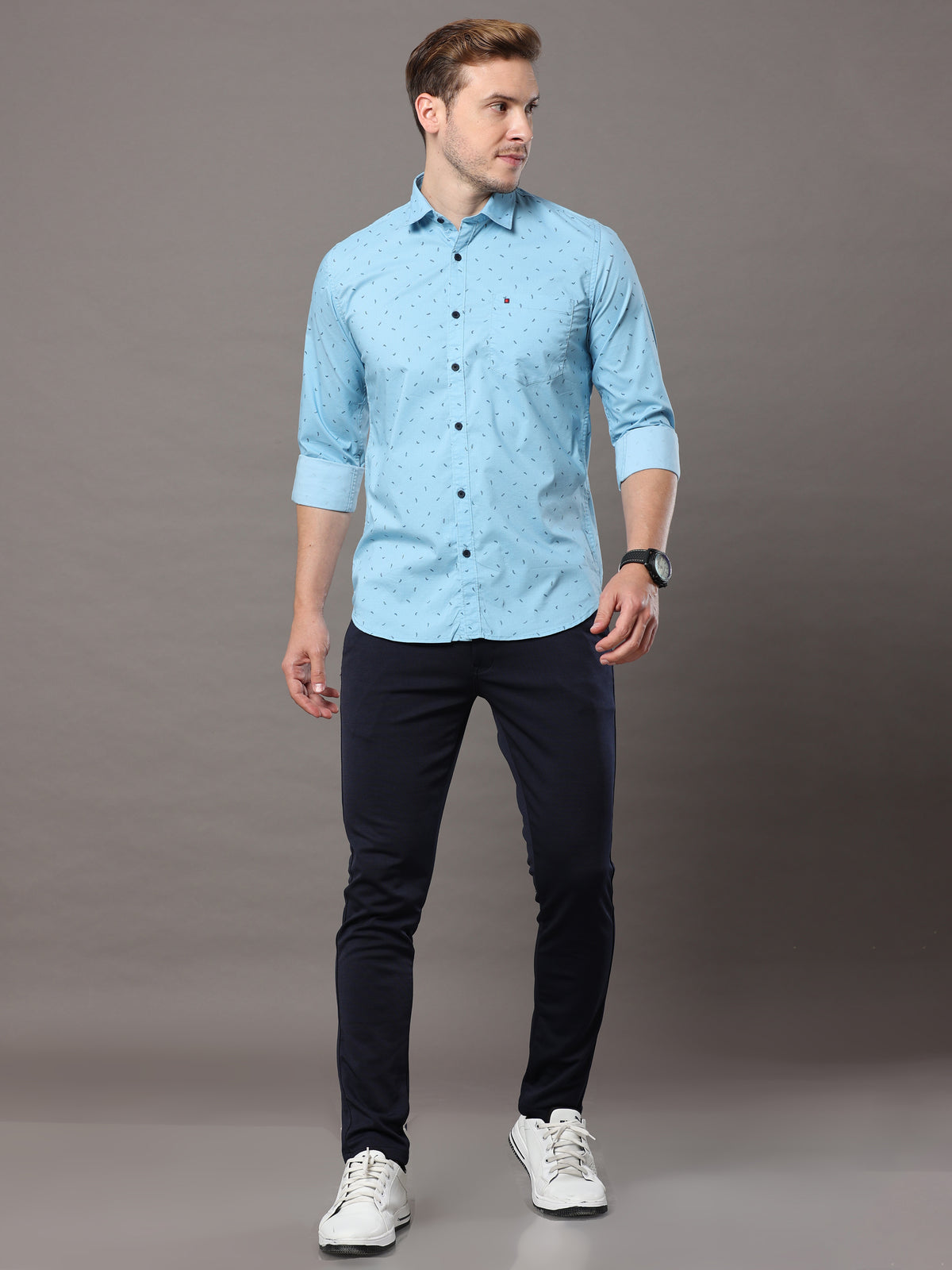 Shop Light Blue Print Shirt Online.