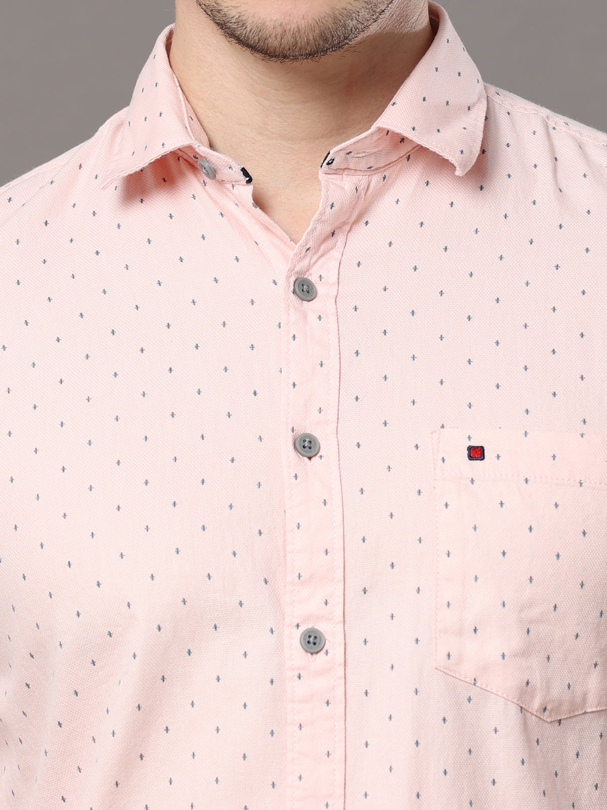 Men's Light Pink Slim Fit Printed Full Sleeves Casual Shirts