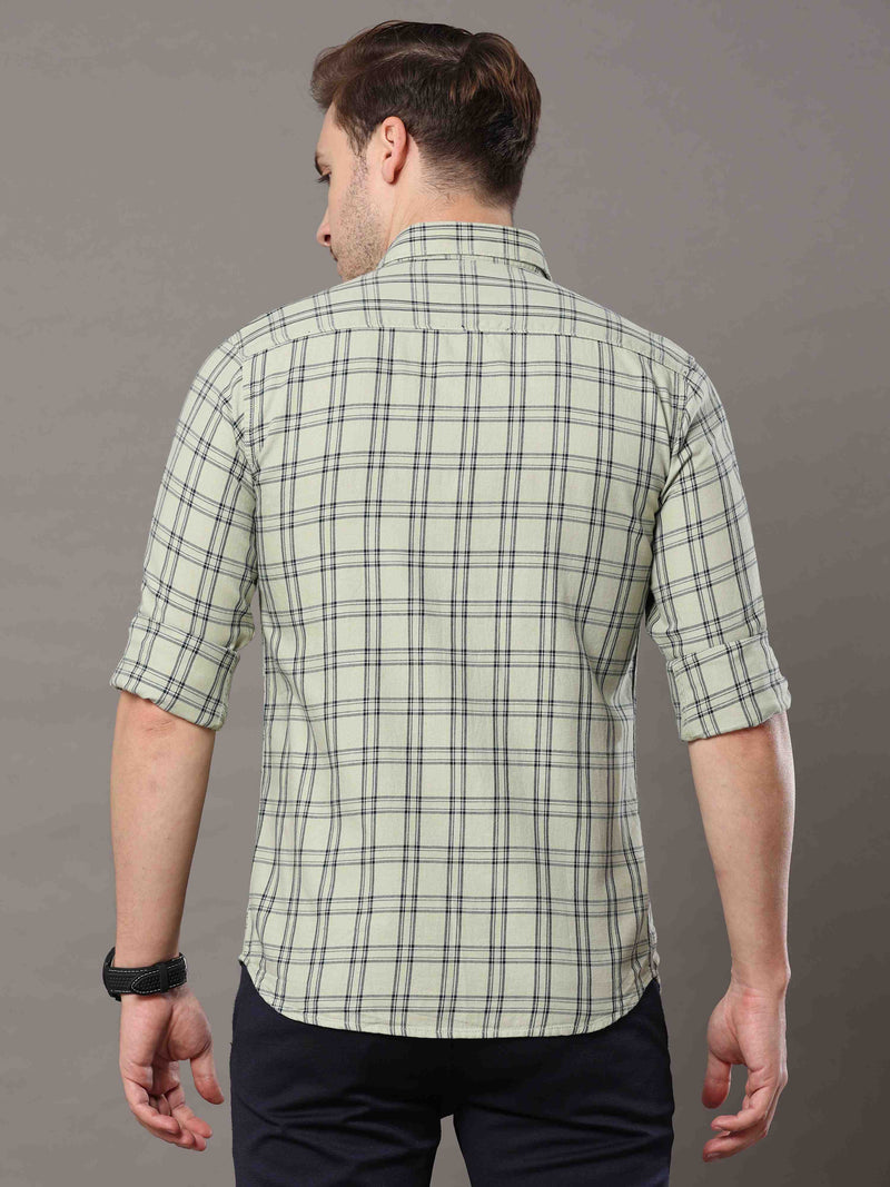 Shop Men's Olive Green Slim Fit Cotton Casual Checks Shirt Online.