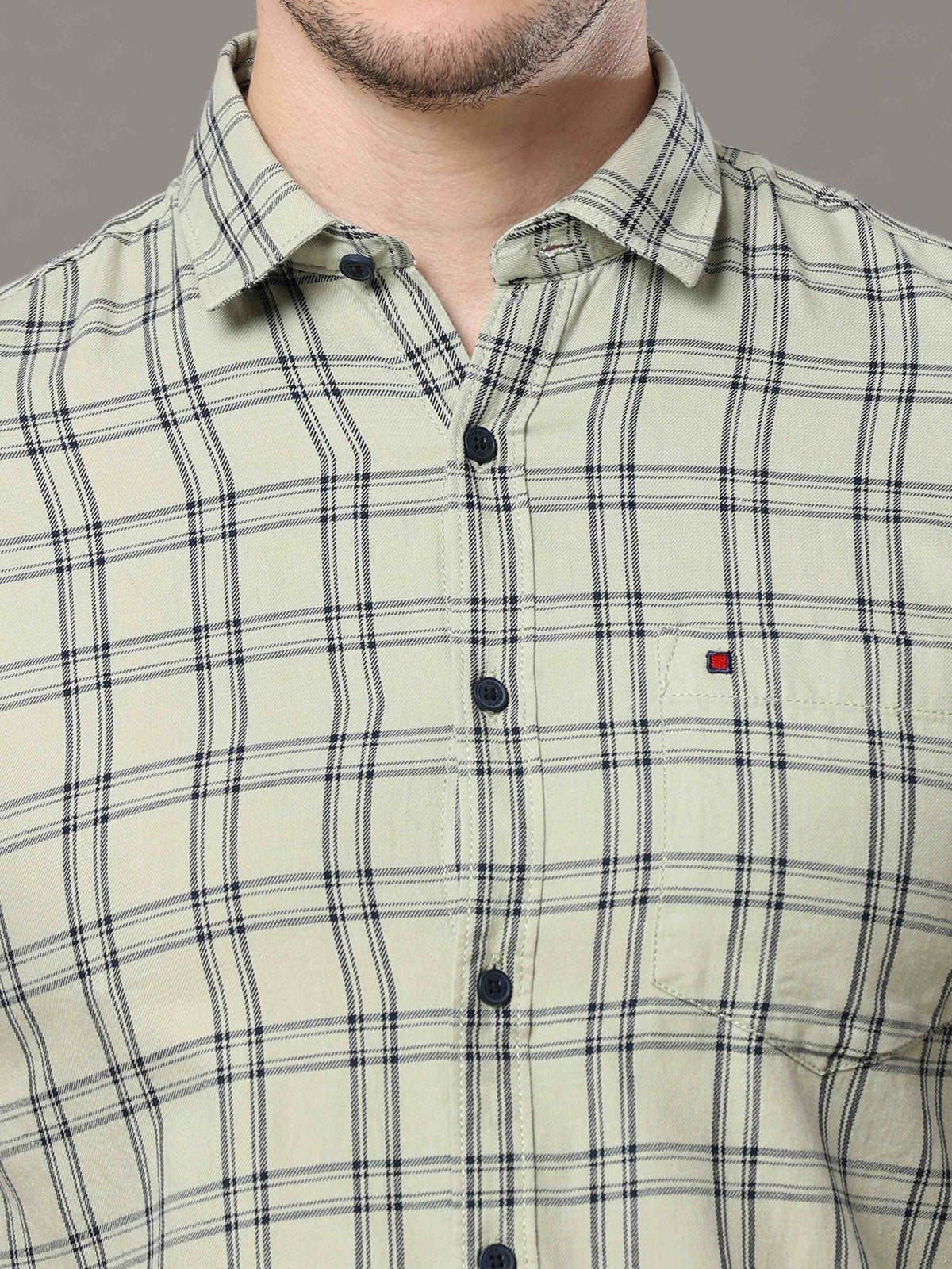 Shop Men's Olive Green Slim Fit Cotton Casual Checks Shirt Online.