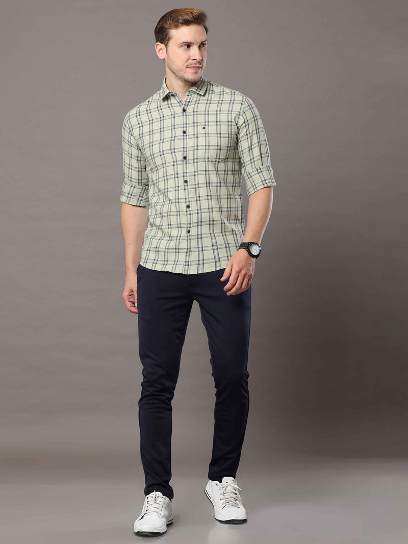 Shop Men's Olive Green Slim Fit Cotton Casual Checks Shirt Online.