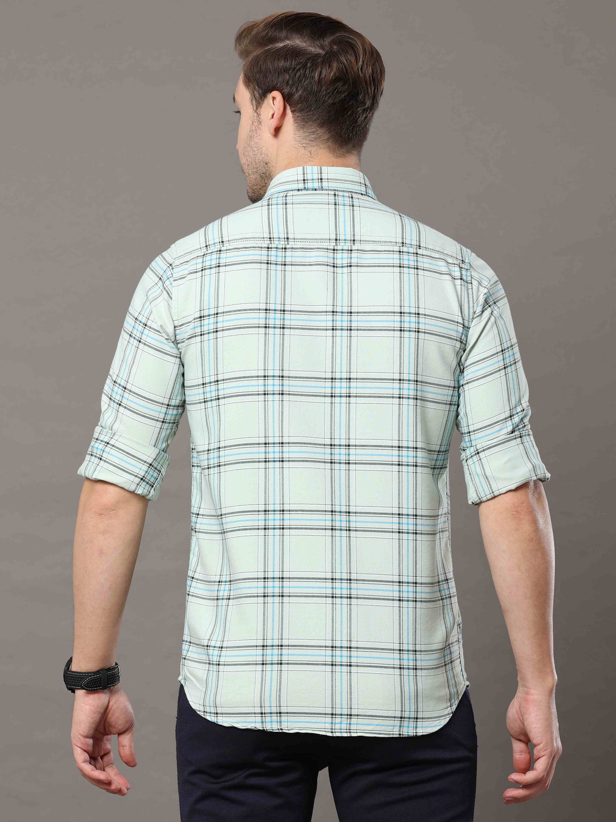 Shop Men's Light Green Slim Fit Cotton Casual Checks Shirt Online.