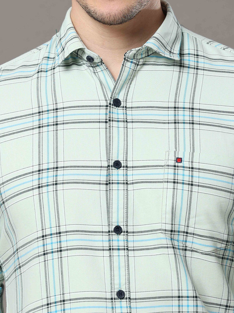 Shop Men's Light Green Slim Fit Cotton Casual Checks Shirt Online.