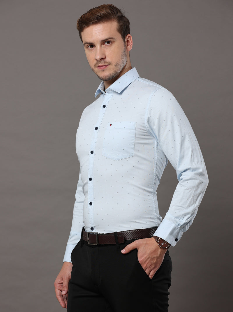 Shop Men's Blue Slim Fit Cotton Casual Printed Shirt Online.