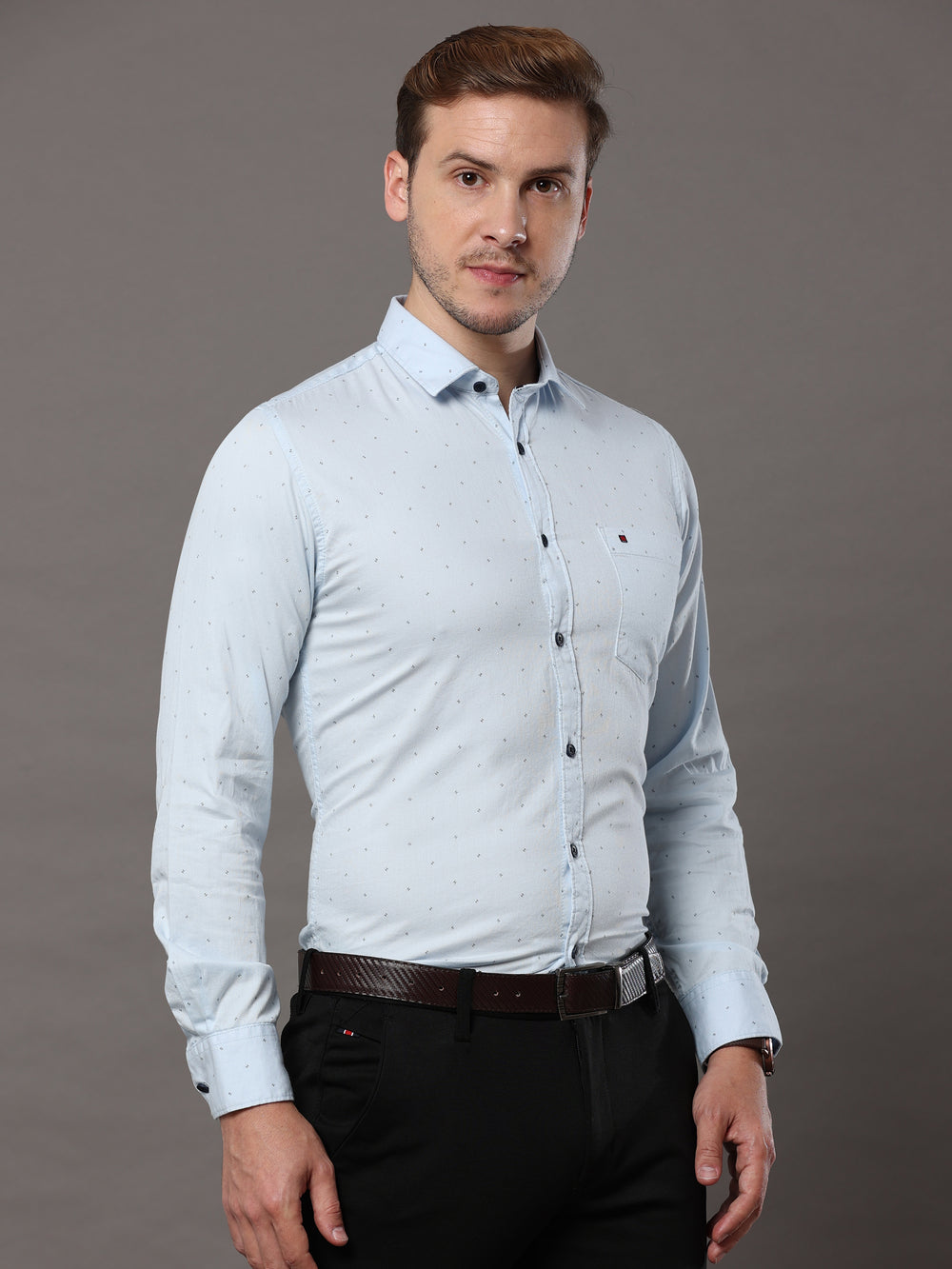 Men's Sky Blue Slim Fit Printed Full Sleeves Casual Shirts