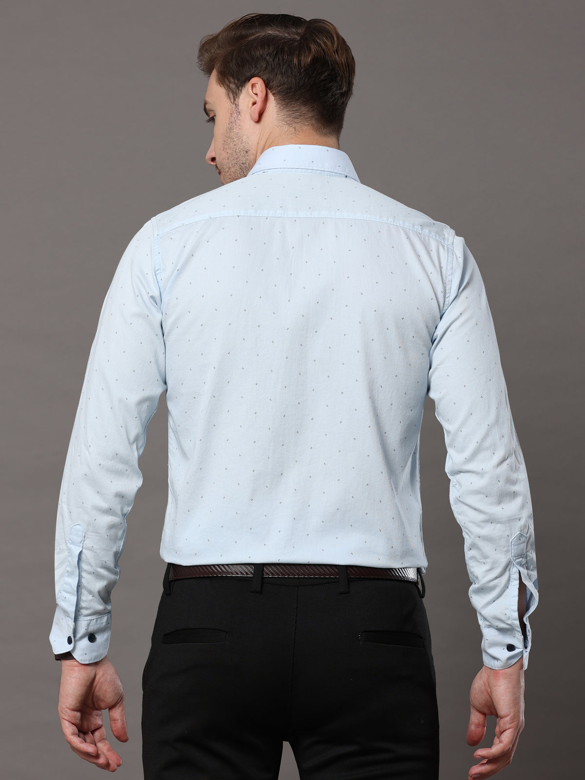 Men's Sky Blue Slim Fit Printed Full Sleeves Casual Shirts