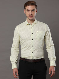 Men's Light Yellow Slim Fit Printed Full Sleeves Casual Shirts