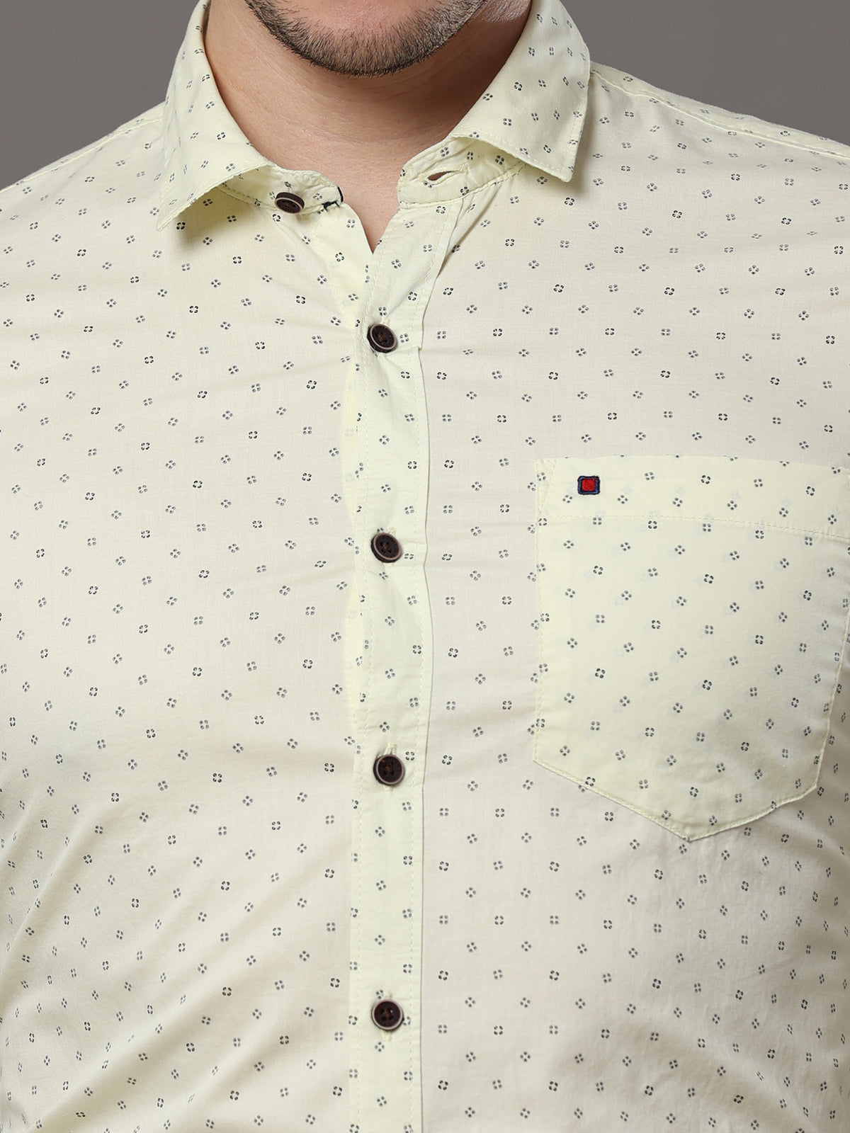 Shop Men's Light Yellow Slim Fit Cotton Casual Printed Shirt Online.