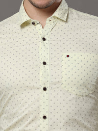 Men's Light Yellow Slim Fit Printed Full Sleeves Casual Shirts