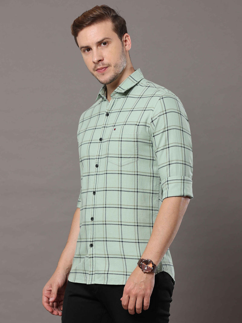 Shop Men's Olive Green Slim Fit Cotton Casual Checks Shirt Online.