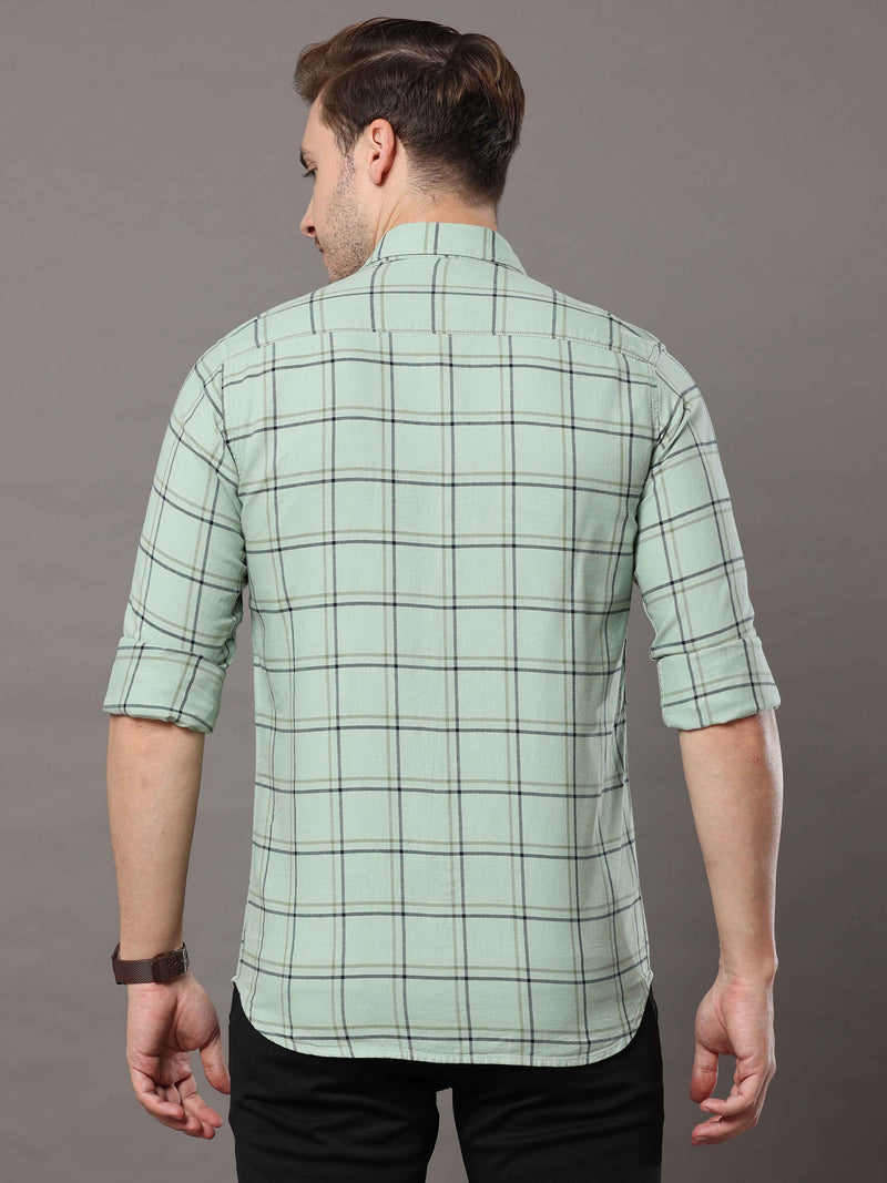 Shop Men's Olive Green Slim Fit Cotton Casual Checks Shirt Online.