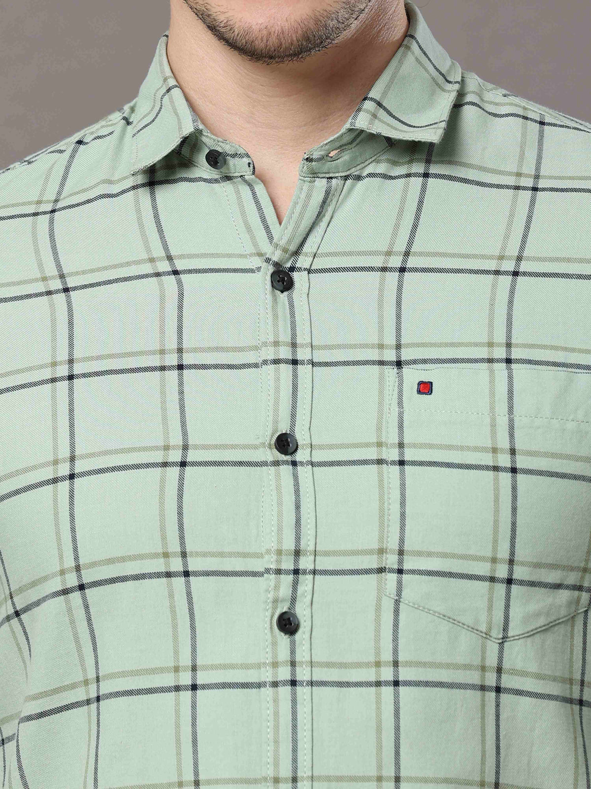 Shop Men's Olive Green Slim Fit Cotton Casual Checks Shirt Online.