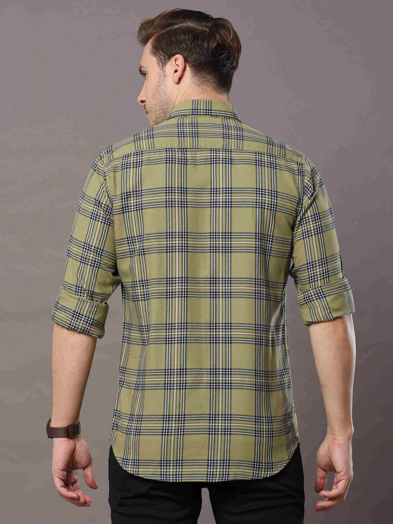 Shop Men's Green Slim Fit Cotton Casual Checks Shirt Online.