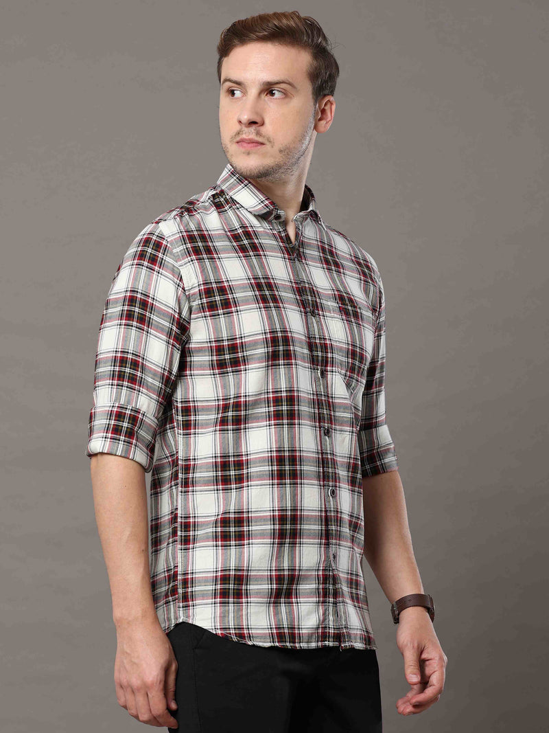 Shop Men's White Slim Fit Cotton Casual Checks Shirt Online.