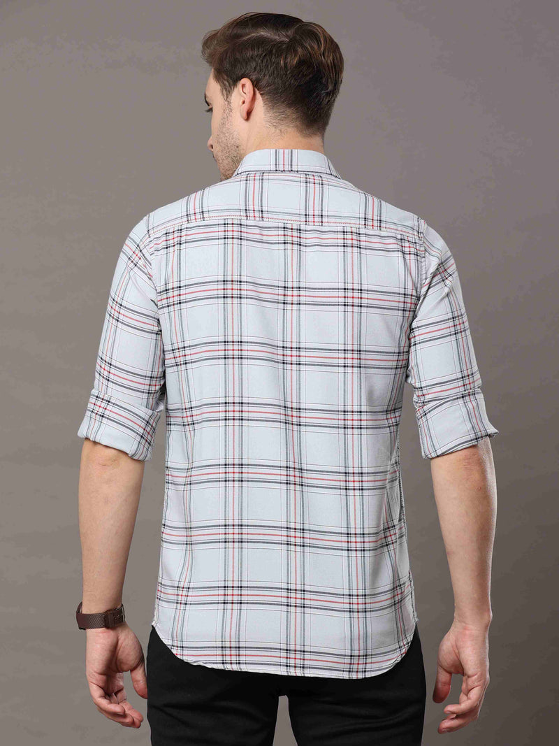 Shop Men's Grey Slim Fit Cotton Casual Checks Shirt Online.