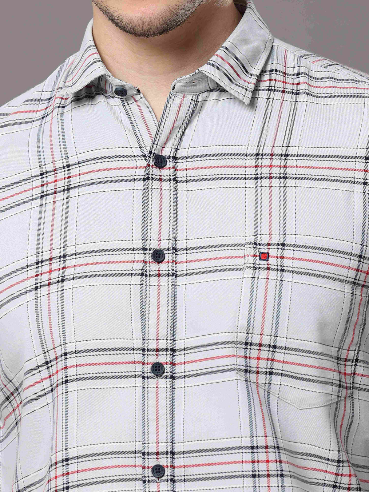 Shop Men's Grey Slim Fit Cotton Casual Checks Shirt Online.