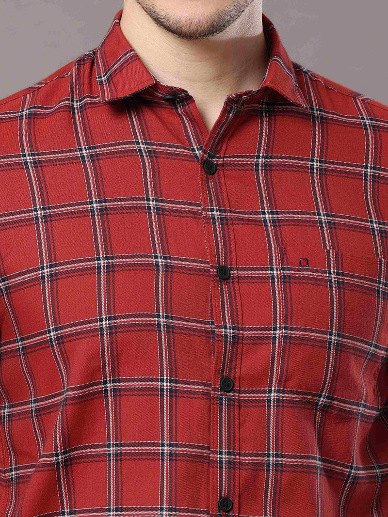 Shop Men's Rust Slim Fit Cotton Casual Checks Shirt Online.