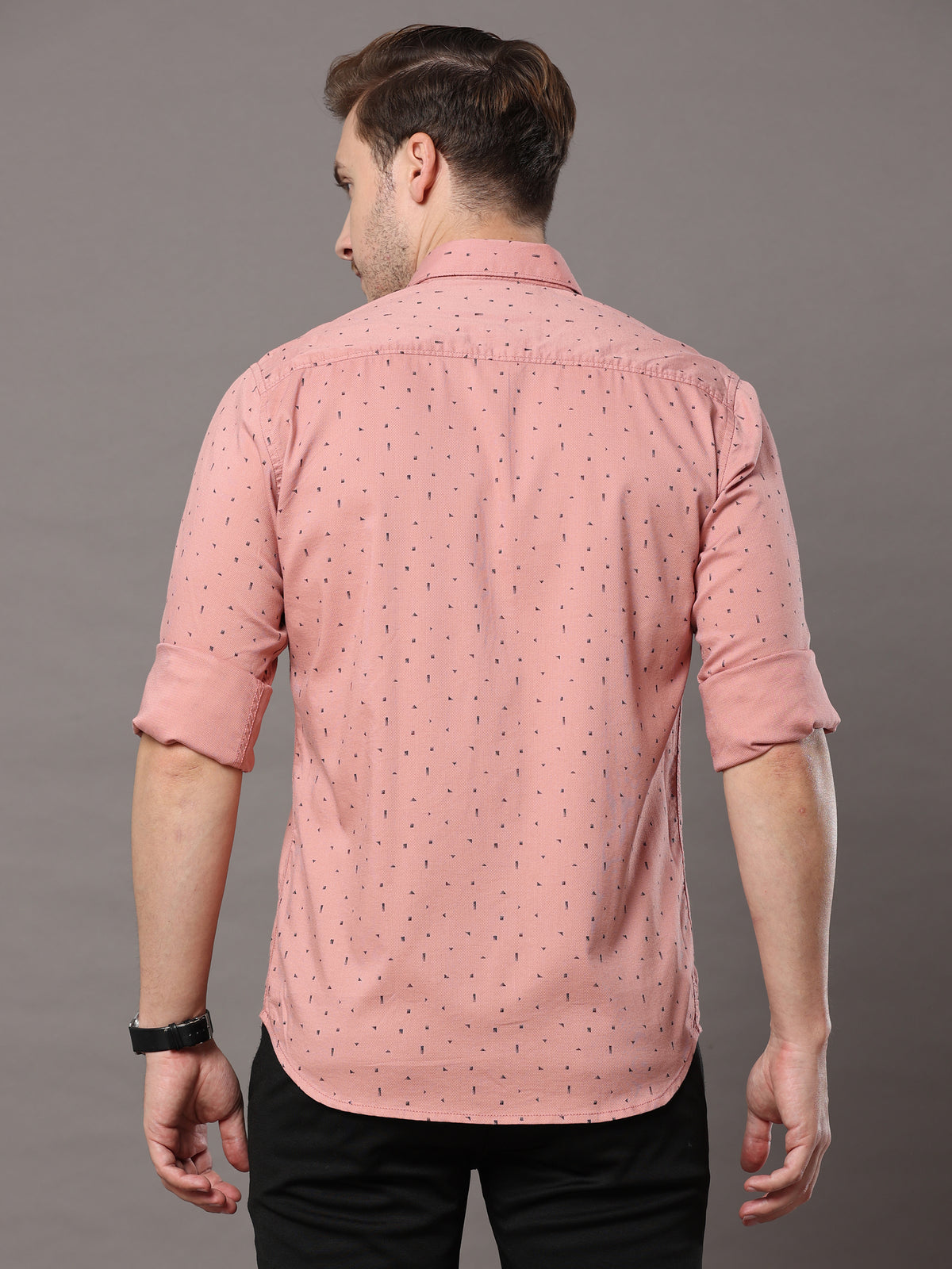 Men's Peach Slim Fit Printed Full Sleeves Casual Shirts