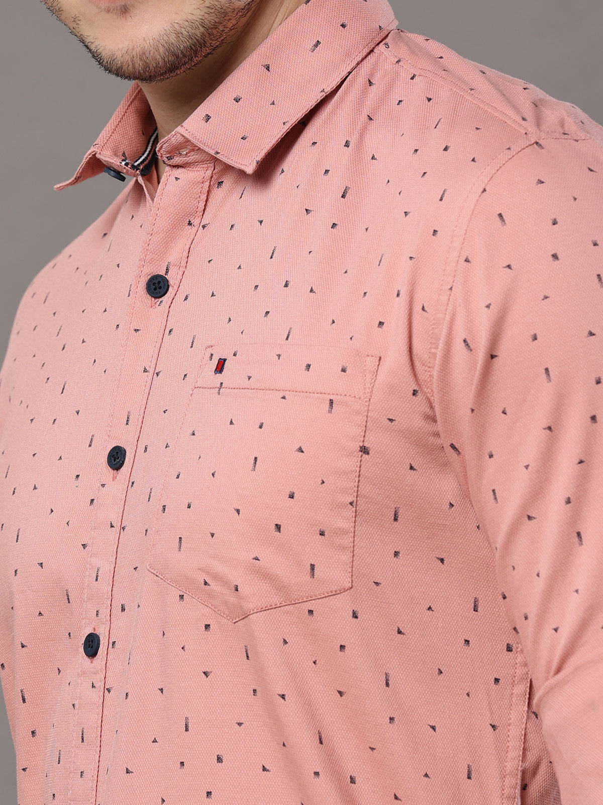 Men's Peach Slim Fit Printed Full Sleeves Casual Shirts