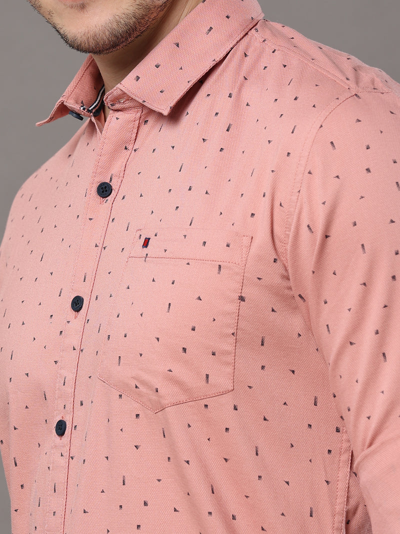 Shop Men's Peach Slim Fit Cotton Casual Printed Shirt Online.