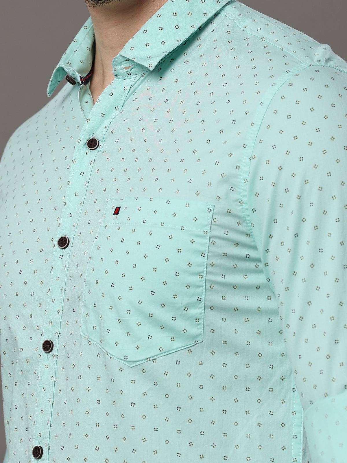 Men's Aqua Blue Slim Fit Printed Full Sleeves Casual Shirts