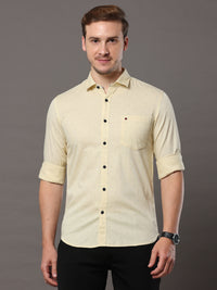 Men's Cream Slim Fit Printed Full Sleeves Casual Shirts