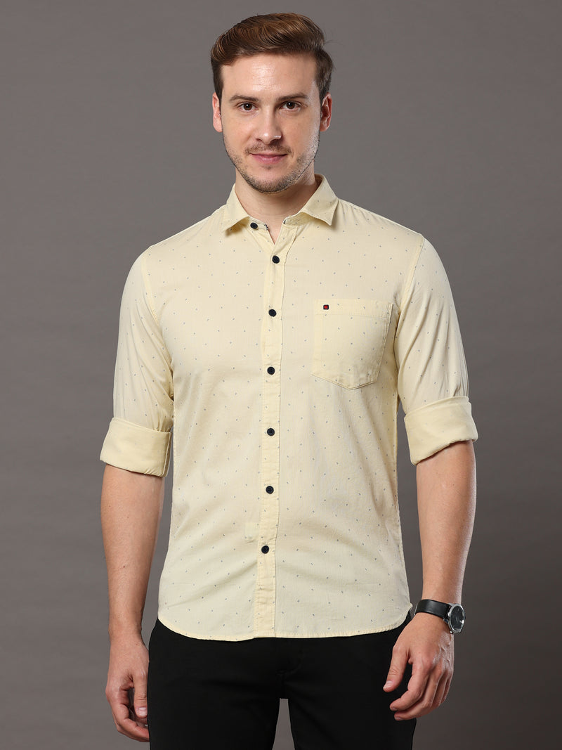 Shop Men's Cream Slim Fit Cotton Casual Printed Shirt Online.