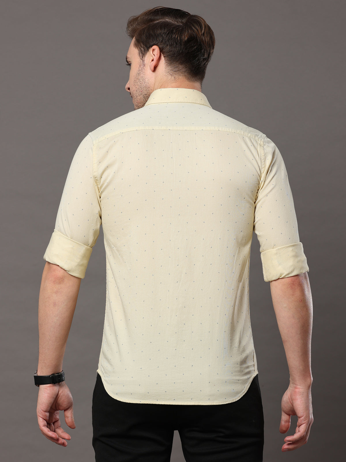 Men's Cream Slim Fit Printed Full Sleeves Casual Shirts