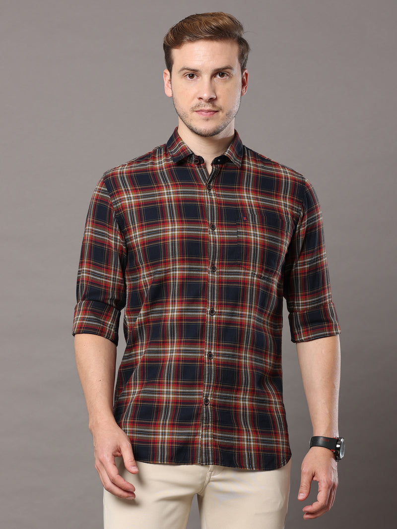 Shop Men's Brown Slim Fit Cotton Casual Checks Shirt Online.